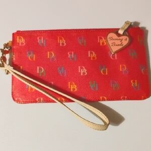 Vintage Dooney & Bourke Red Wristlet with Monogram Pattern And Charm Y2K